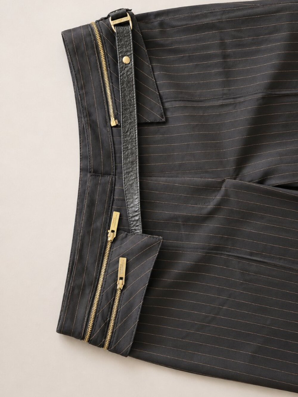 Manigance Paris Made in France Pinstripe Leather Trim Pants EU 38